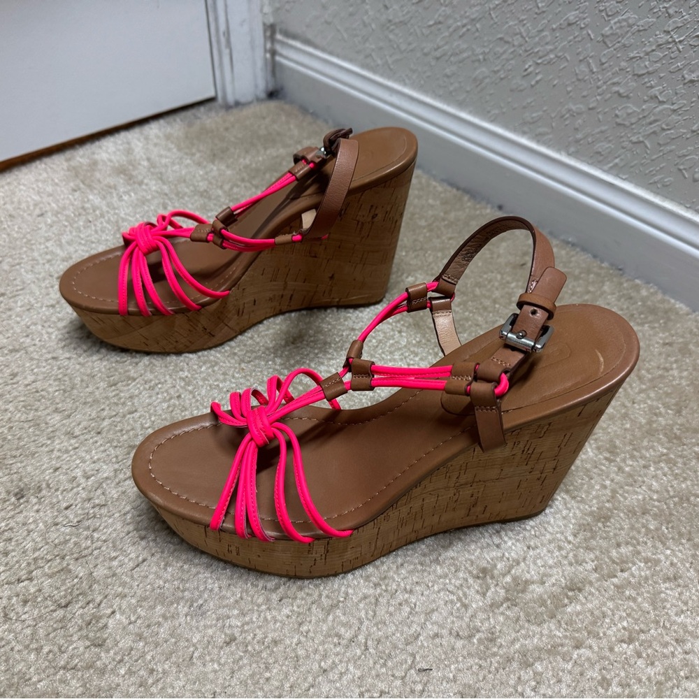 Stylish Brown and Pink Wedge Sandals